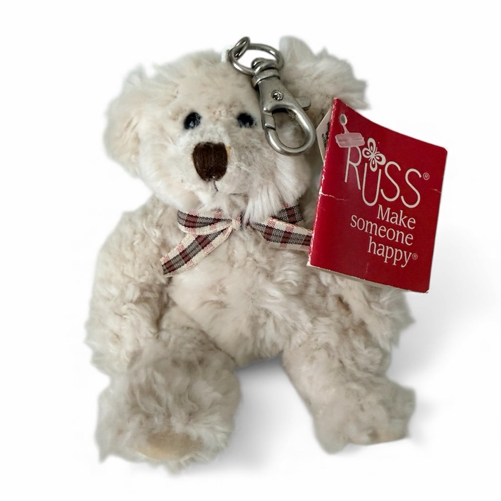 Vintage Y2K RUSS Plush Mini Teddy Bear Purse Charm Key Chain NEW Tags Attached